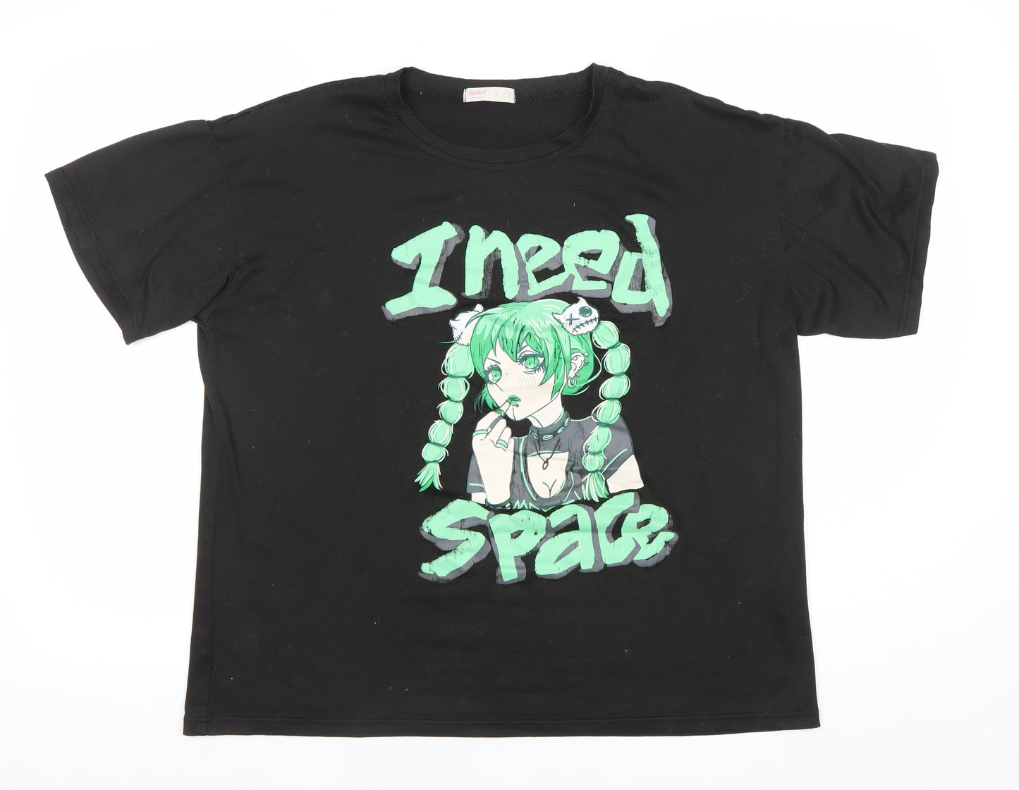 Romwe Womens Black Anime Graphic T-Shirt Size 10 Short Sleeve Crew Neck