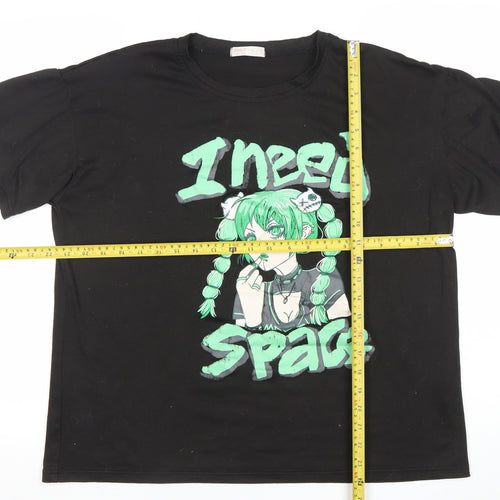 Romwe Womens Black Anime Graphic T-Shirt Size 10 Short Sleeve Crew Neck