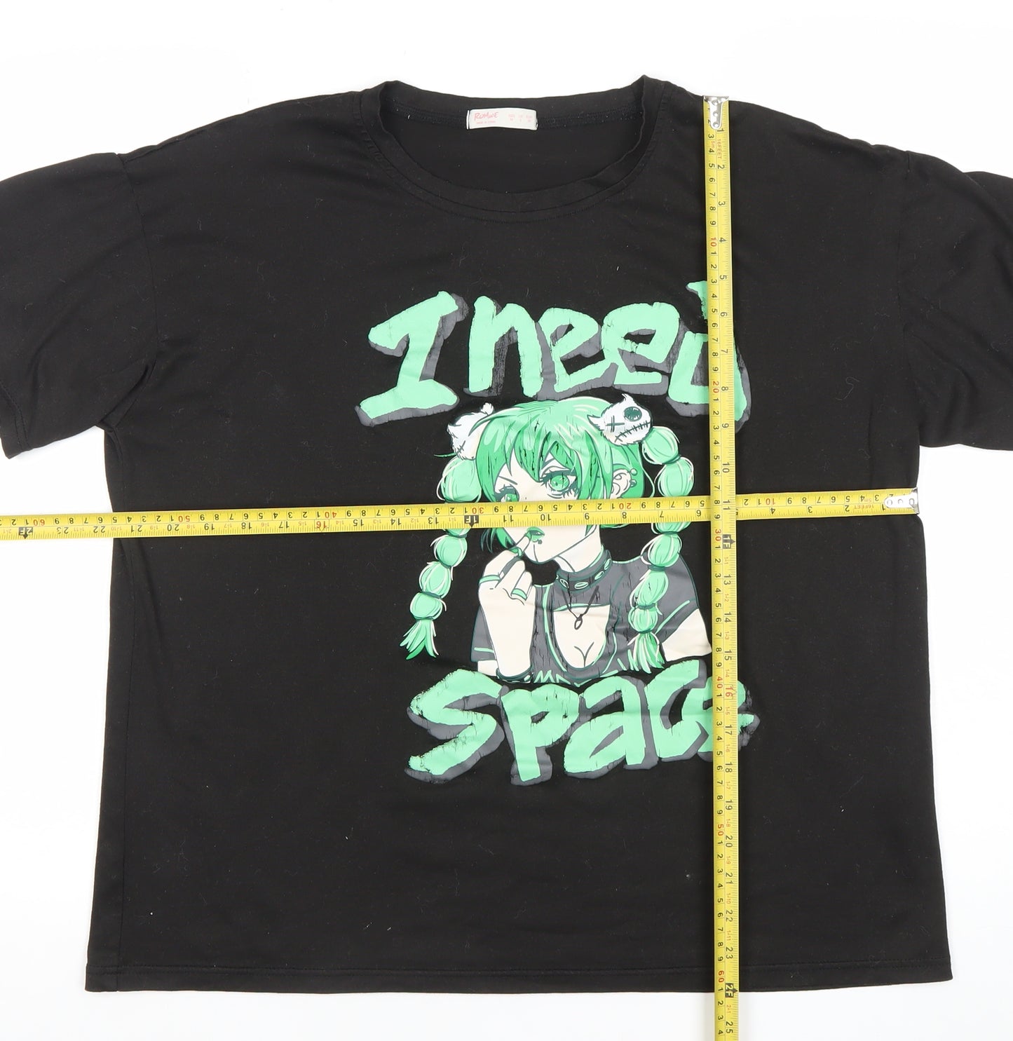 Romwe Womens Black Anime Graphic T-Shirt Size 10 Short Sleeve Crew Neck