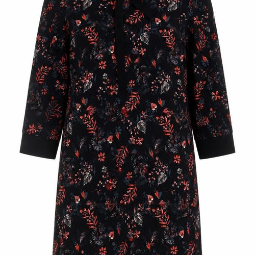 Miss Captain Womens Black Floral Shift Dress Size 12 3/4 Sleeve Bow Detail