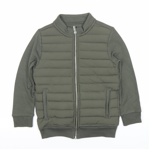 F&F Boys Green Bomber Jacket 7 Years Full Zip Quilted Mid-Length