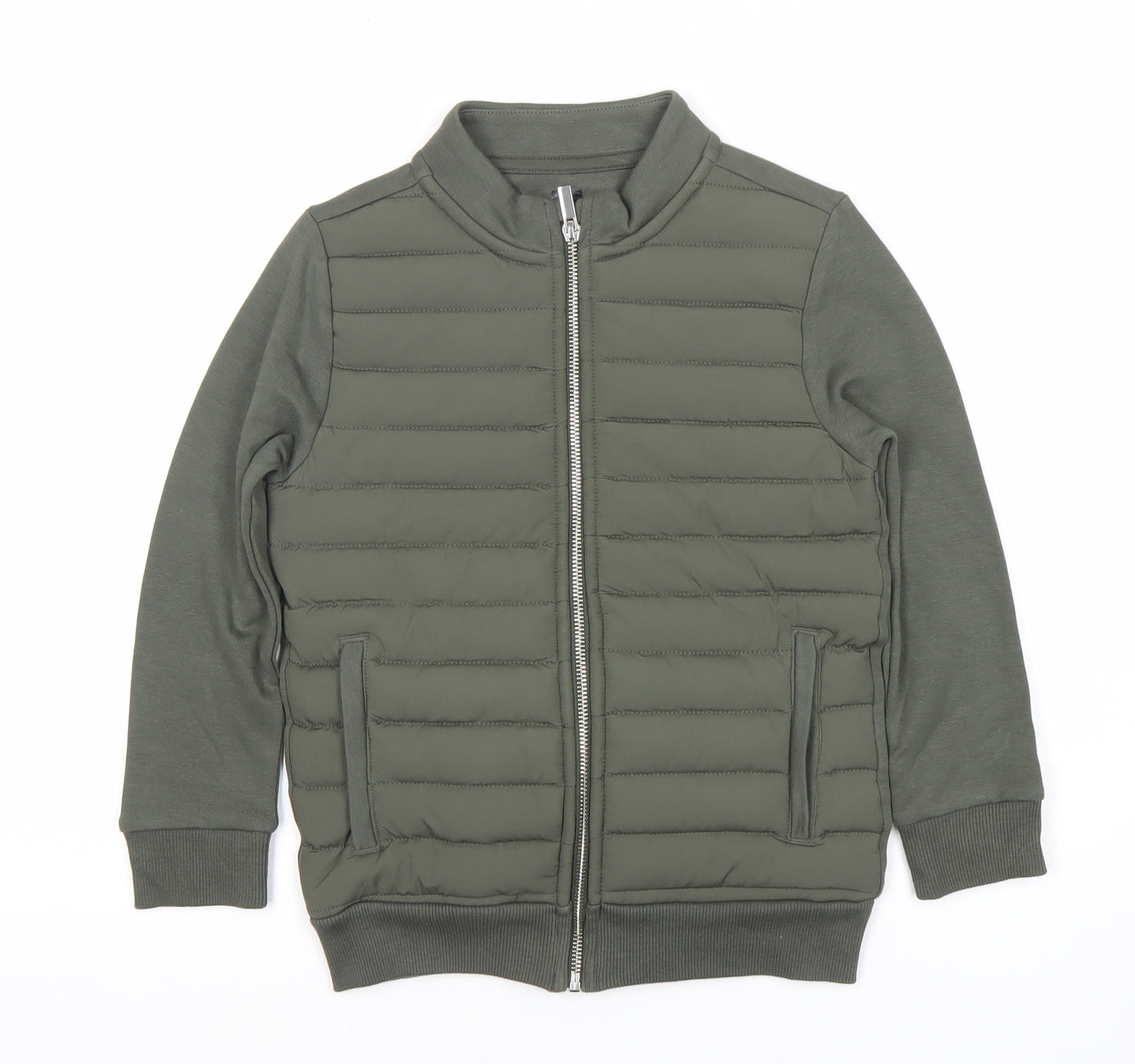 F&F Boys Green Bomber Jacket 7 Years Full Zip Quilted Mid-Length