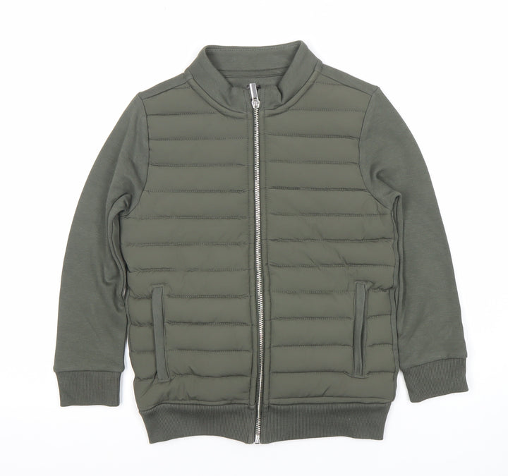 F&F Boys Green Bomber Jacket 7 Years Full Zip Quilted Mid-Length