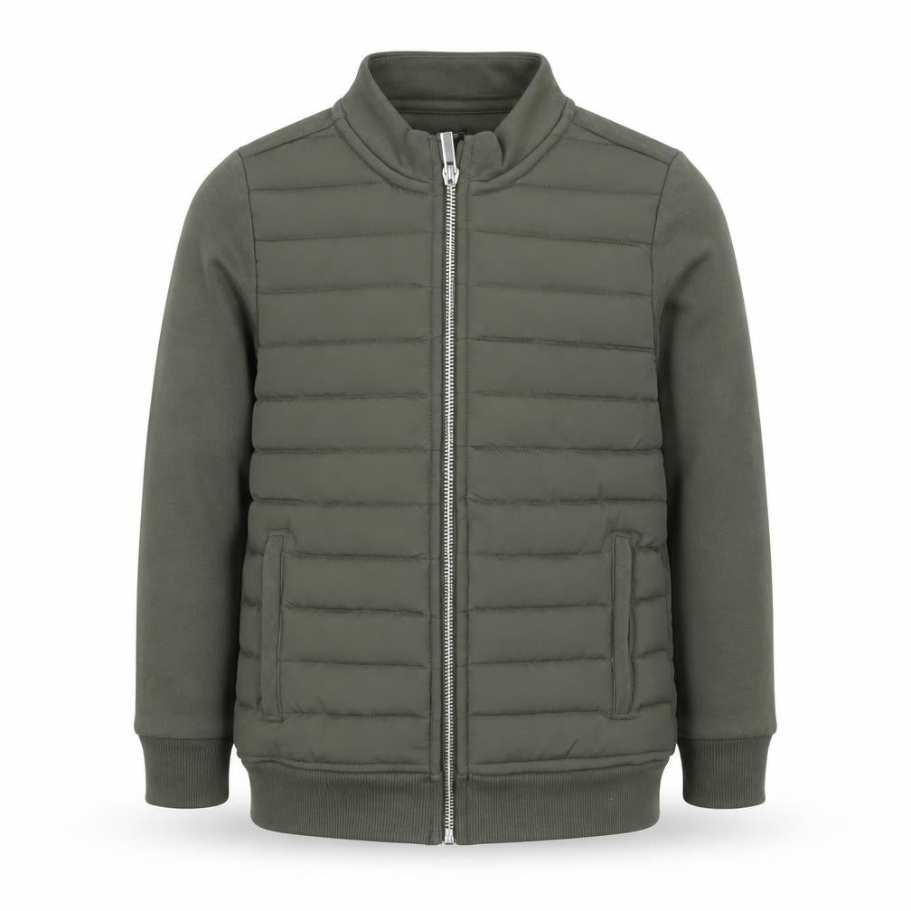 Front view of F&F boys’ green bomber jacket 7 years full zip quilted mid-length