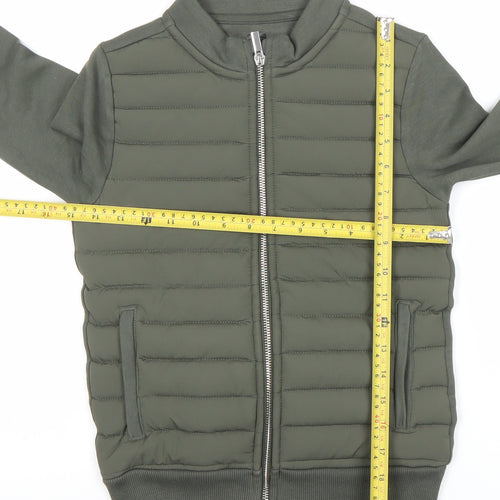 F&F Boys Green Bomber Jacket 7 Years Full Zip Quilted Mid-Length