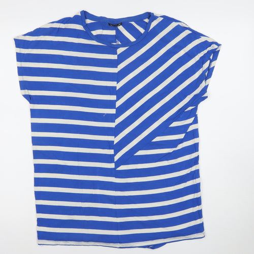 Warehouse Women’s Blue Striped T-Shirt Size 10 Viscose Elastane