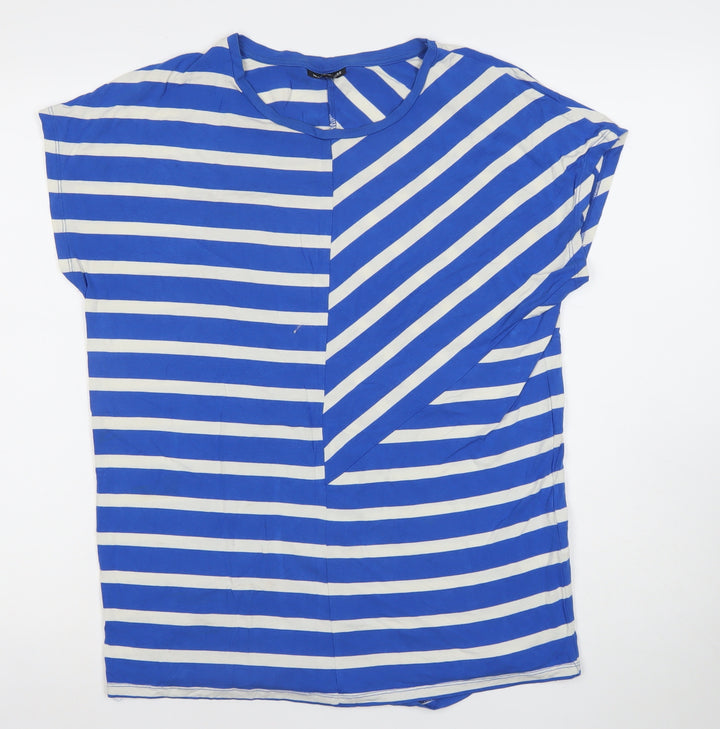 Warehouse Women’s Blue Striped T-Shirt Size 10 Viscose Elastane