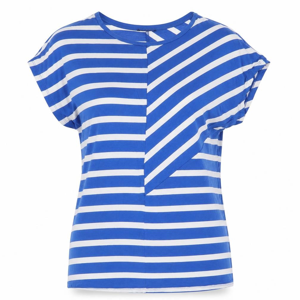 Front view of Warehouse Women’s Blue Striped T-Shirt, size UK 10, Viscose Elastane