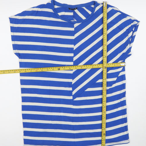 Warehouse Women’s Blue Striped T-Shirt Size 10 Viscose Elastane