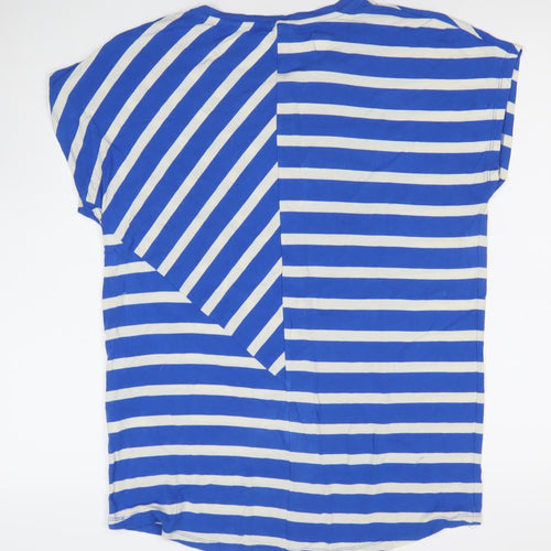 Warehouse Women’s Blue Striped T-Shirt Size 10 Viscose Elastane