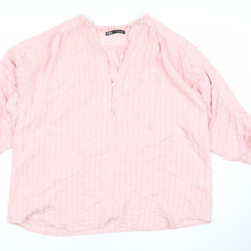 Zara Women’s Pink 3/4 Sleeve V-Neck Tunic Blouse Size S