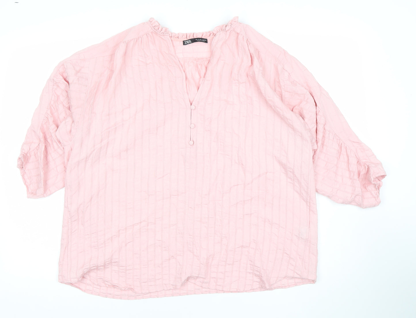 Zara Women’s Pink 3/4 Sleeve V-Neck Tunic Blouse Size S