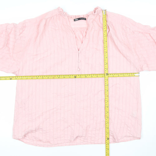 Zara Women’s Pink 3/4 Sleeve V-Neck Tunic Blouse Size S