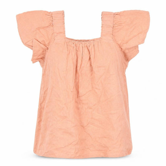 Front view of Next women’s pink linen blend blouse, size UK 12, flutter sleeve