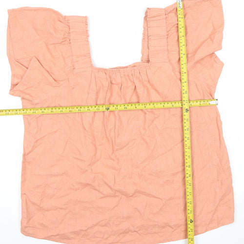 Next Womens Pink Linen Blend Blouse Size 12 Flutter Sleeve
