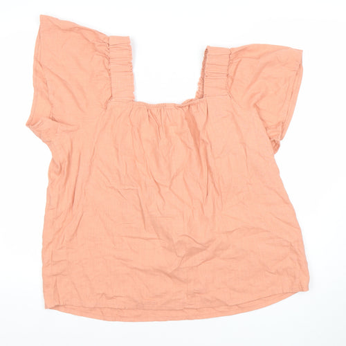 Next Womens Pink Linen Blend Blouse Size 12 Flutter Sleeve