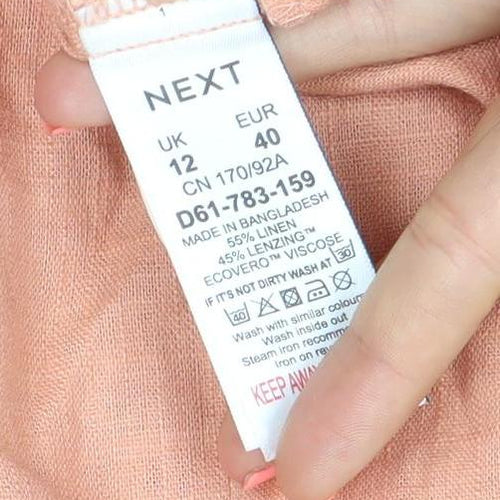 Next Womens Pink Linen Blend Blouse Size 12 Flutter Sleeve