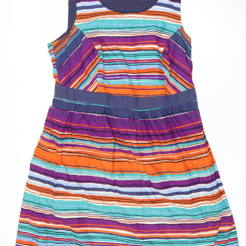 Marks and Spencer Per Una Women’s Multicoloured Stripe Cotton Knee Length Sleeveless A-Line Dress Size 18