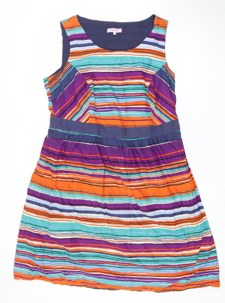 Marks and Spencer Per Una Women’s Multicoloured Stripe Cotton Knee Length Sleeveless A-Line Dress Size 18