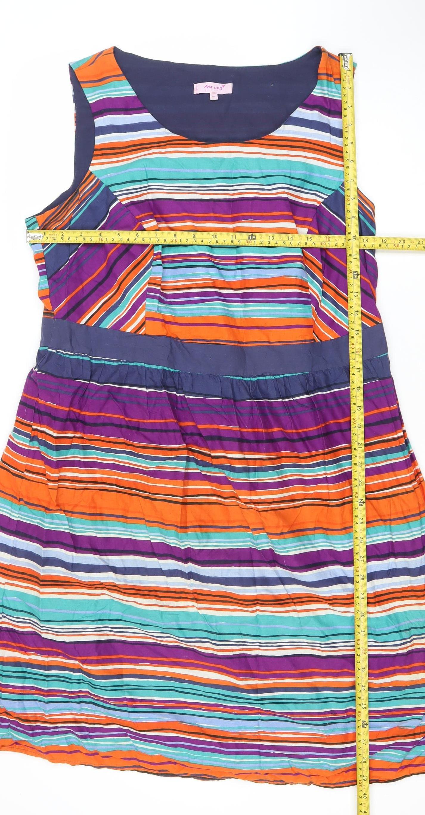Marks and Spencer Per Una Women’s Multicoloured Stripe Cotton Knee Length Sleeveless A-Line Dress Size 18