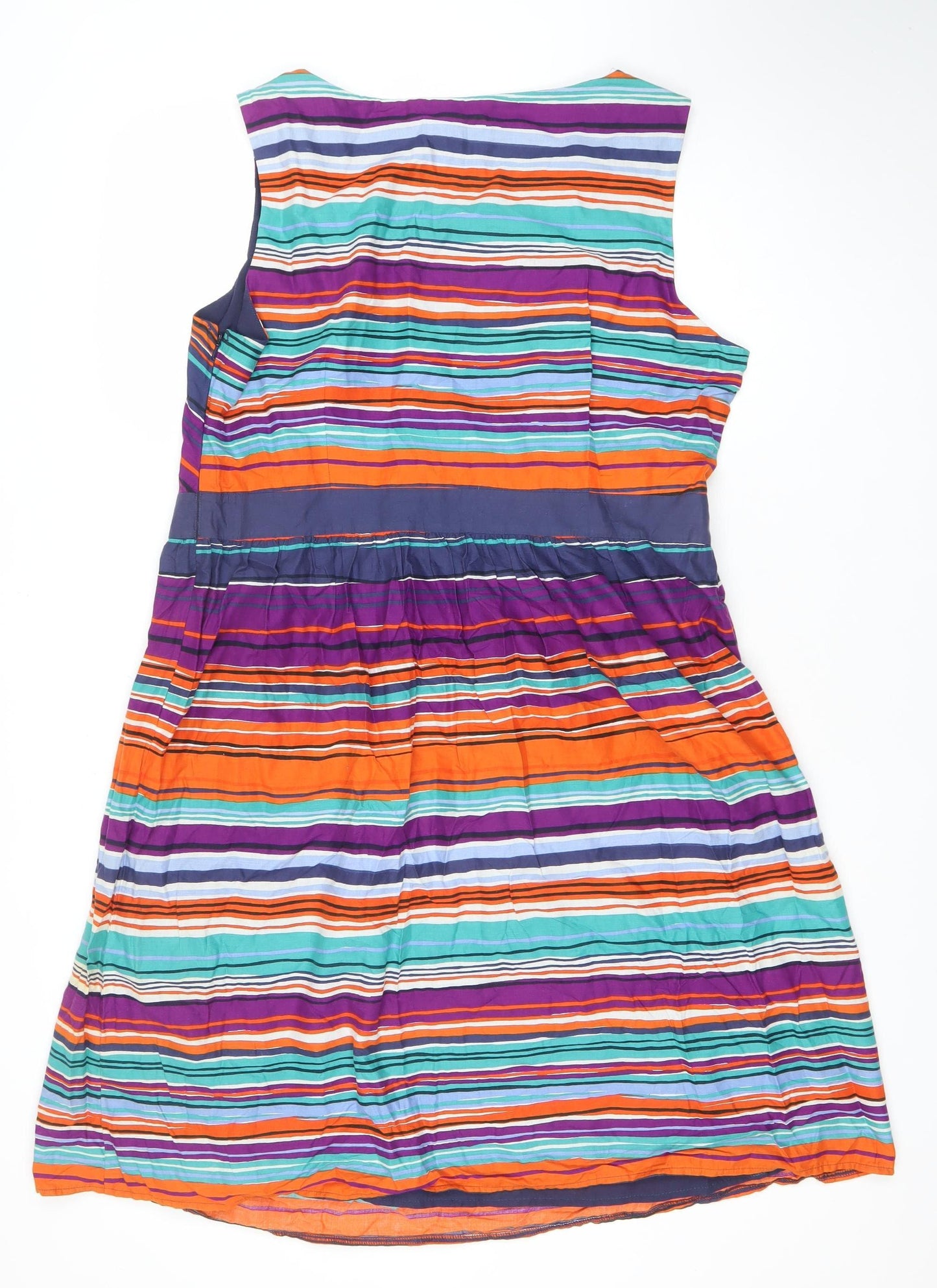 Marks and Spencer Per Una Women’s Multicoloured Stripe Cotton Knee Length Sleeveless A-Line Dress Size 18
