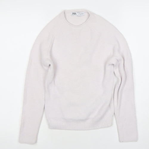 Zara Women Ivory Crew Neck Knit Jumper Size 12 Raglan Sleeve