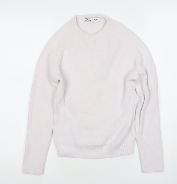 Zara Women Ivory Crew Neck Knit Jumper Size 12 Raglan Sleeve