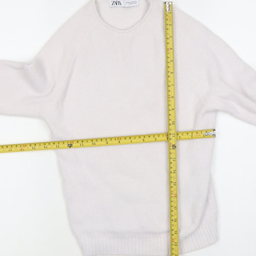 Zara Women Ivory Crew Neck Knit Jumper Size 12 Raglan Sleeve