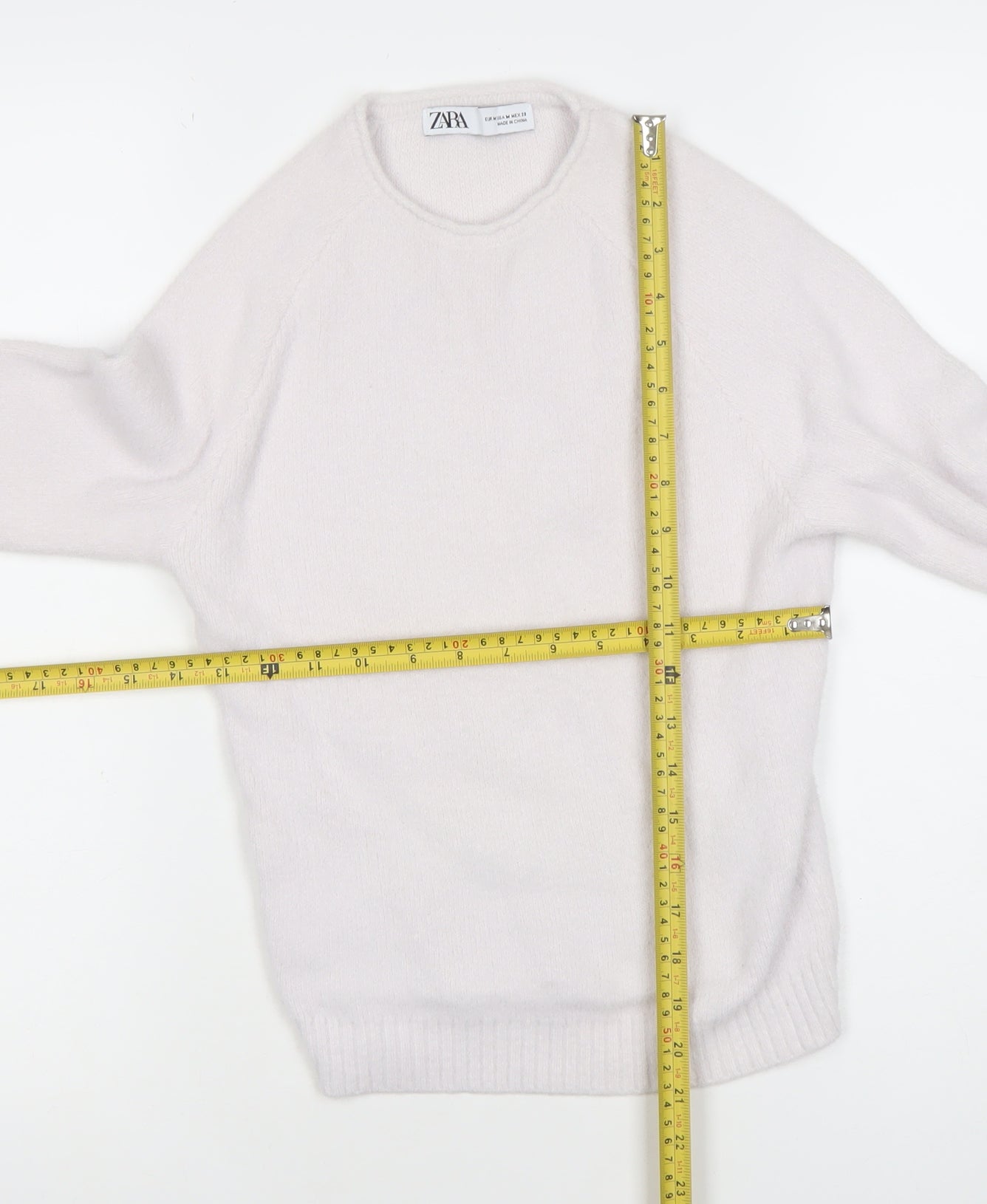 Zara Women Ivory Crew Neck Knit Jumper Size 12 Raglan Sleeve
