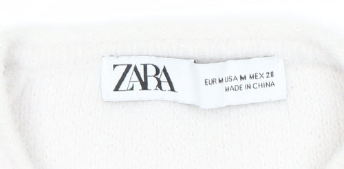 Zara Women Ivory Crew Neck Knit Jumper Size 12 Raglan Sleeve