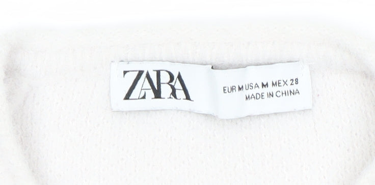 Zara Women Ivory Crew Neck Knit Jumper Size 12 Raglan Sleeve
