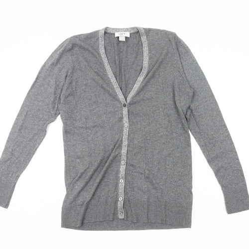 Ann Taylor LOFT Women’s Grey Petite M Cardigan V-Neck Knit Jumper
