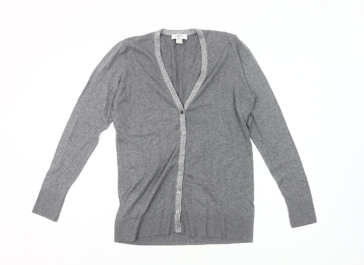 Ann Taylor LOFT Women’s Grey Petite M Cardigan V-Neck Knit Jumper