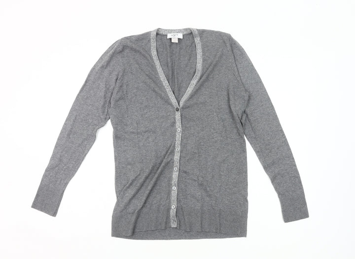 Ann Taylor LOFT Women’s Grey Petite M Cardigan V-Neck Knit Jumper