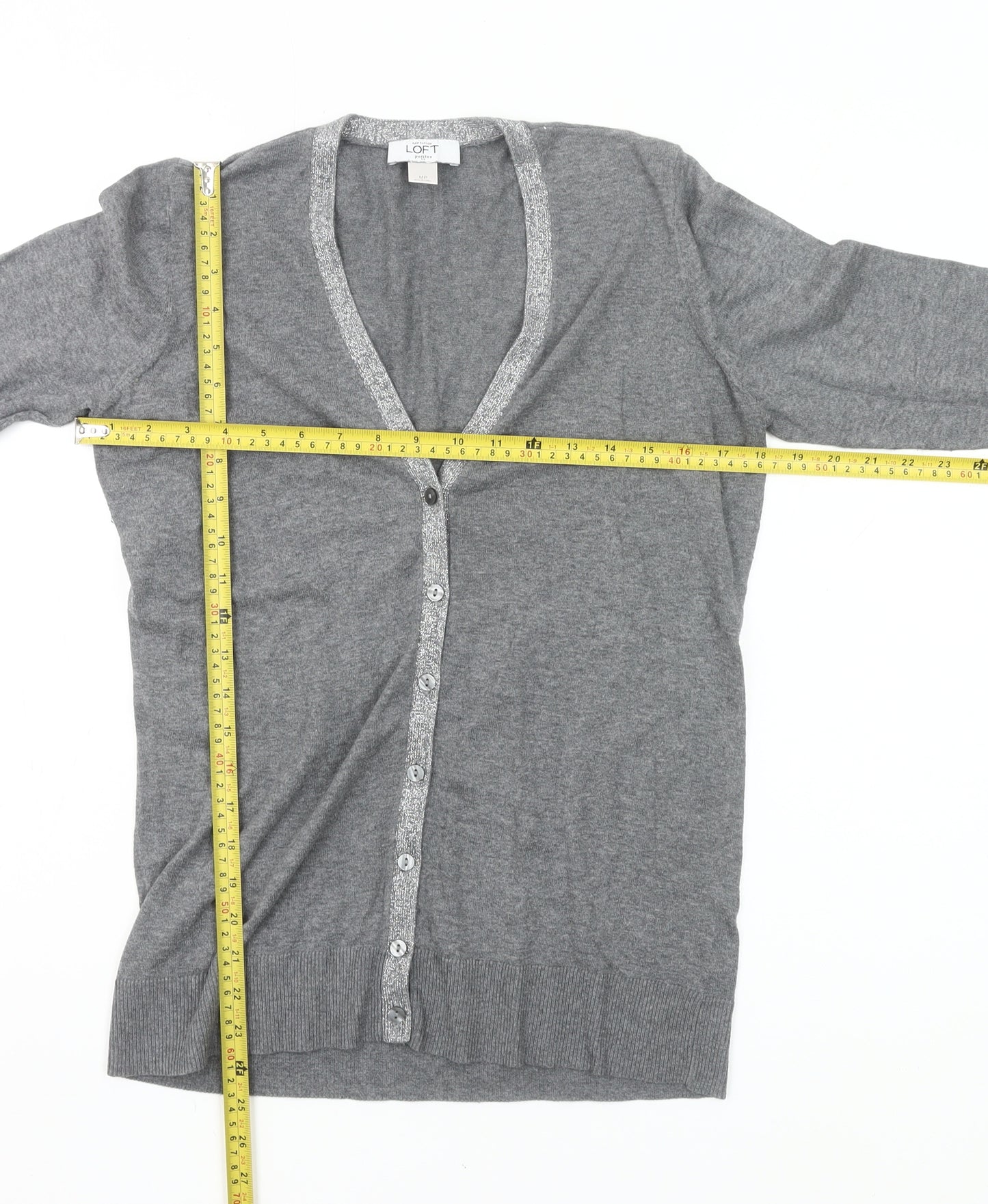 Ann Taylor LOFT Women’s Grey Petite M Cardigan V-Neck Knit Jumper
