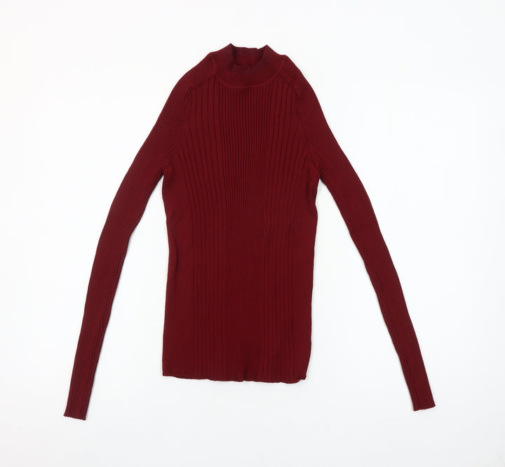 Next Women Red Mock Neck Slim Fit Long Sleeve Jumper Size 12