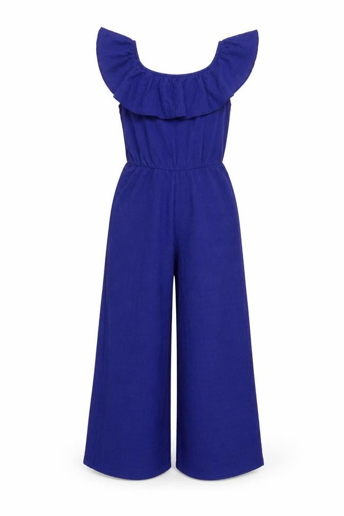 Front view of NAME IT girls’ blue sleeveless jumpsuit 9 years summer outfit