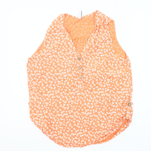 JB Fashion Womens Orange Floral Sleeveless Blouse Size 2