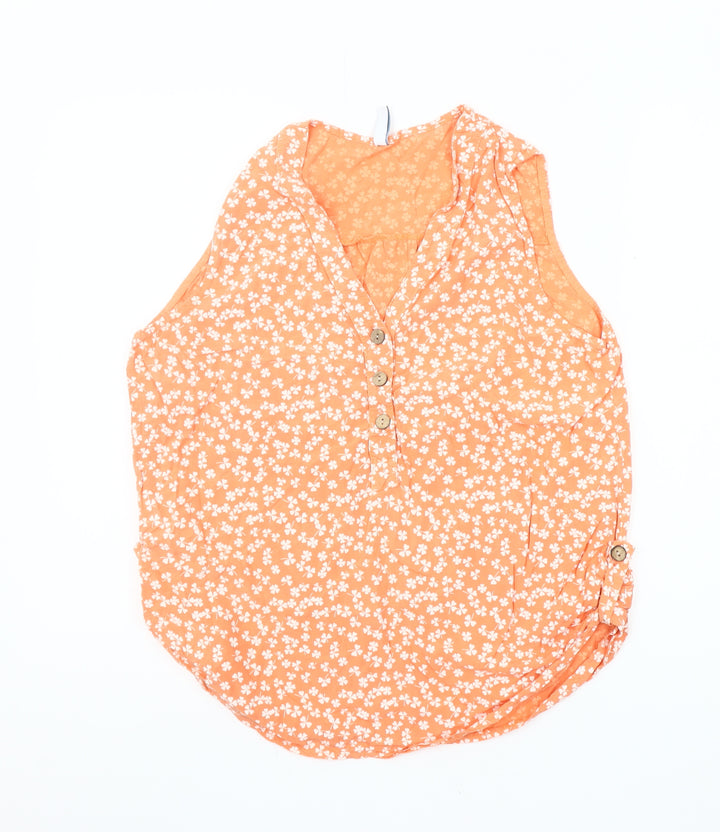 JB Fashion Womens Orange Floral Sleeveless Blouse Size 2