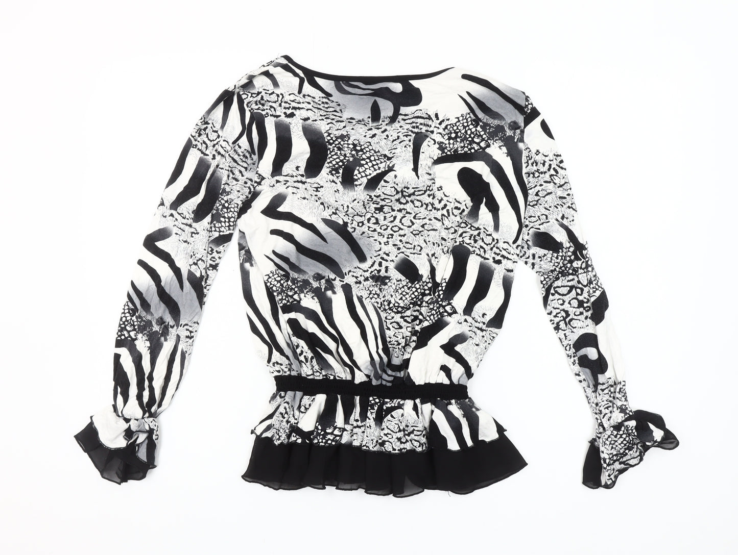 Markwar Women’s Black White Animal Print Beaded Blouse Size 14