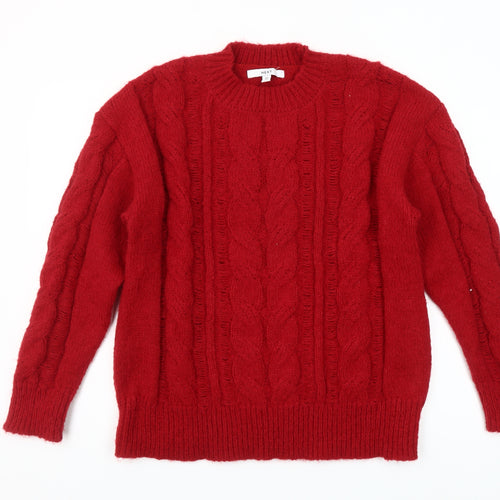 Next Women’s Red Cable-Knit Pullover Jumper M Crew Neck Wool Blend