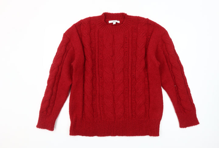Next Women’s Red Cable-Knit Pullover Jumper M Crew Neck Wool Blend