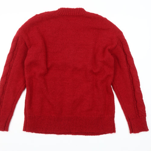 Next Women’s Red Cable-Knit Pullover Jumper M Crew Neck Wool Blend