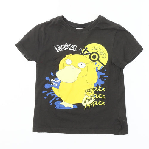 Pokémon Boys Black Psyduck Graphic T-Shirt 4-5 Years Short Sleeve