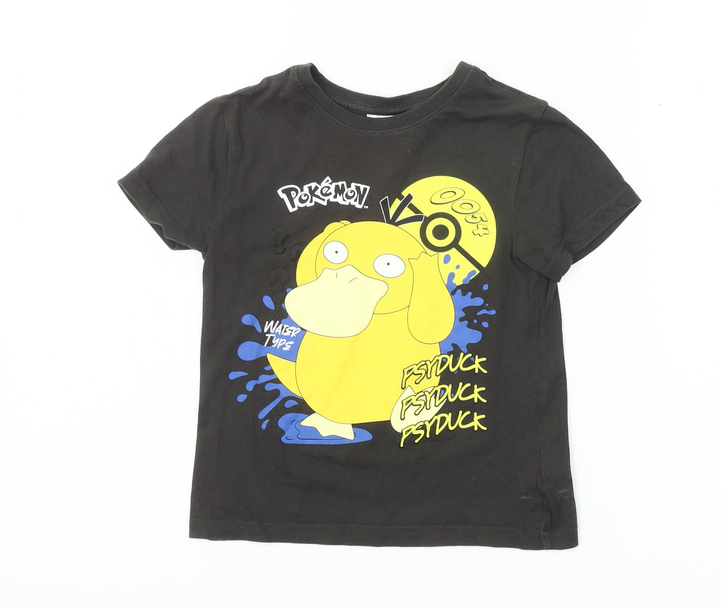 Pokémon Boys Black Psyduck Graphic T-Shirt 4-5 Years Short Sleeve