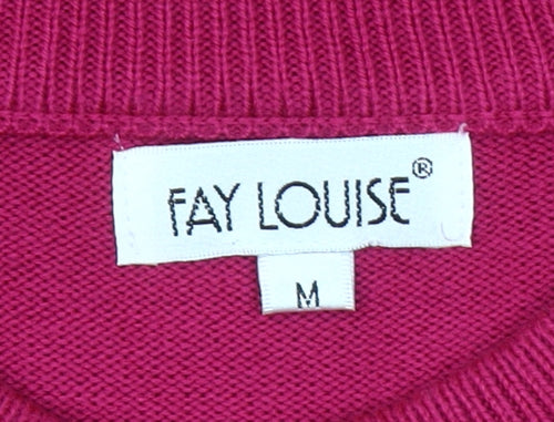 Fay Louise Womens Pink Floral Beaded Pullover Jumper M Mock Neck