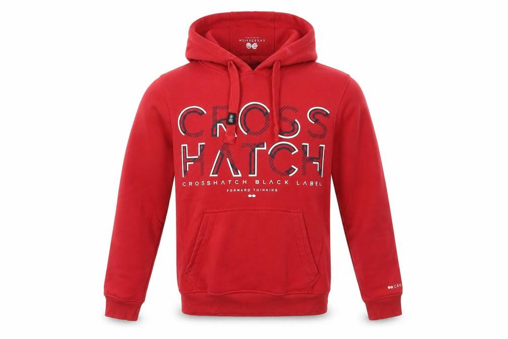 Front view of Crosshatch Men Red Pullover Hoodie Small Graphic Logo Hooded
