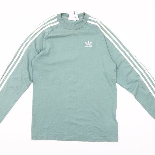 Adidas Men's Green XS Long Sleeve Crew Neck Cotton T-Shirt