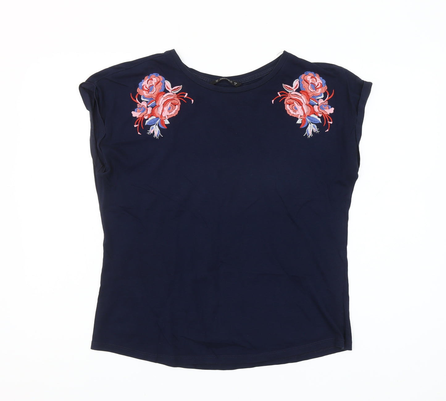 Dunnes Womens Blue Embroidered Floral Cotton T-Shirt M
