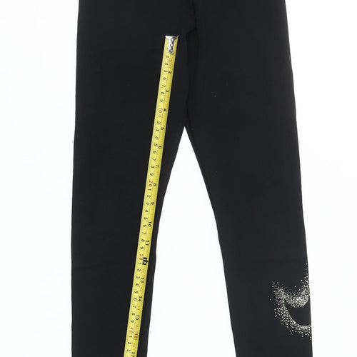 Nike Girls Black Ankle Leggings S 128-137cm Cotton Blend Activewear
